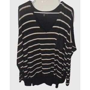 Karen by Karen Kane Black Cream Striped Pullover Blouse Size XL